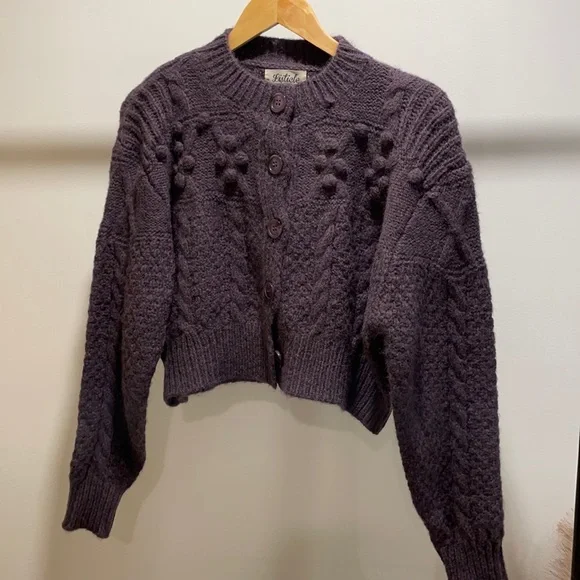 Purple Fuzzy Pom Pom Cardigan - New - Picture 2 of 6